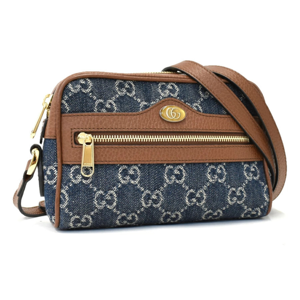 Gucci Ophidia Shoulder Bag GG Jacquard Denim Navy Blue Brown